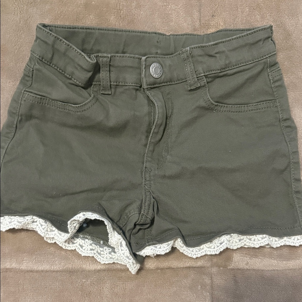 Olive Green Lace Trim girls  Shorts